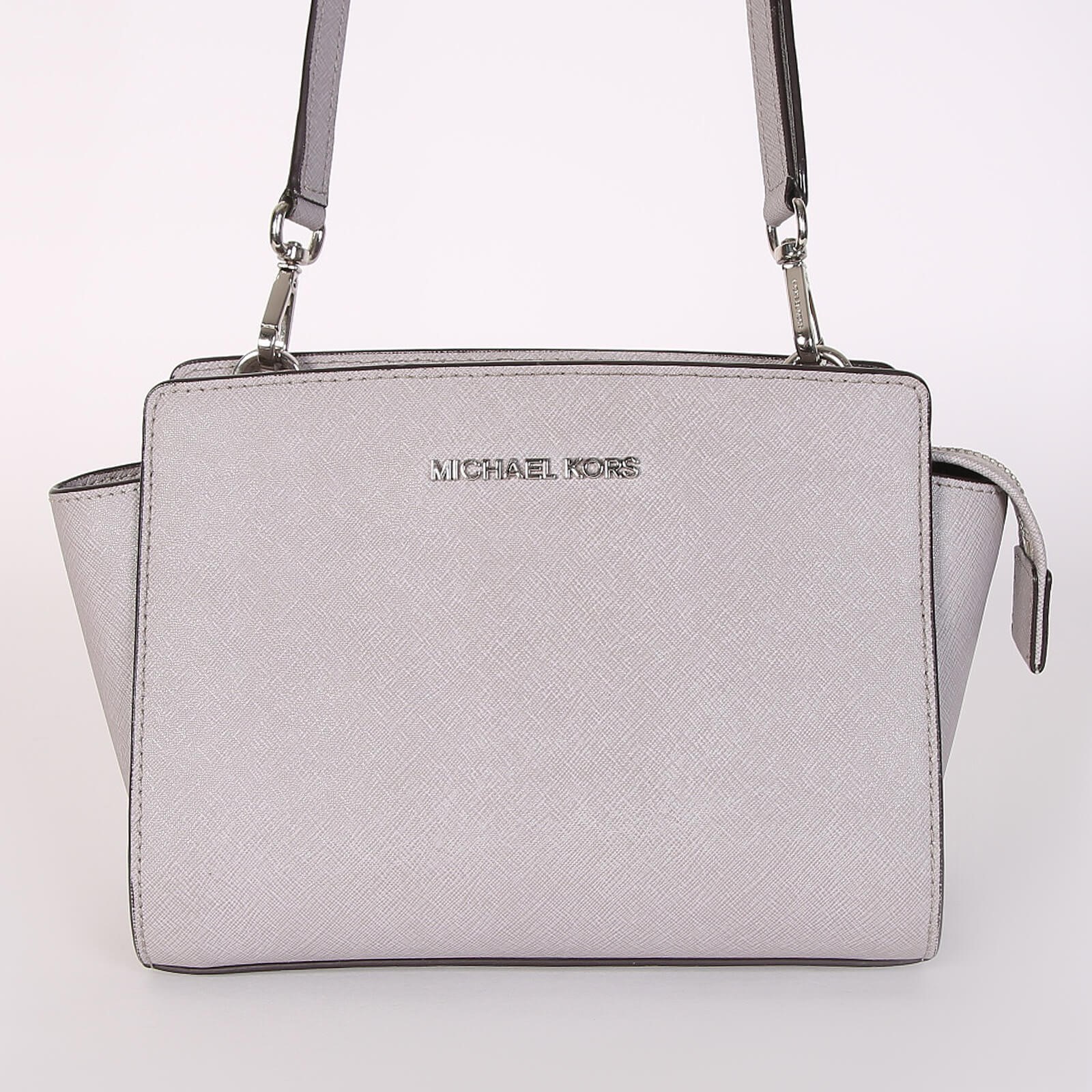 Michael Kors Selma Medium Saffiano Leather Messenger Grey www.luxurybags