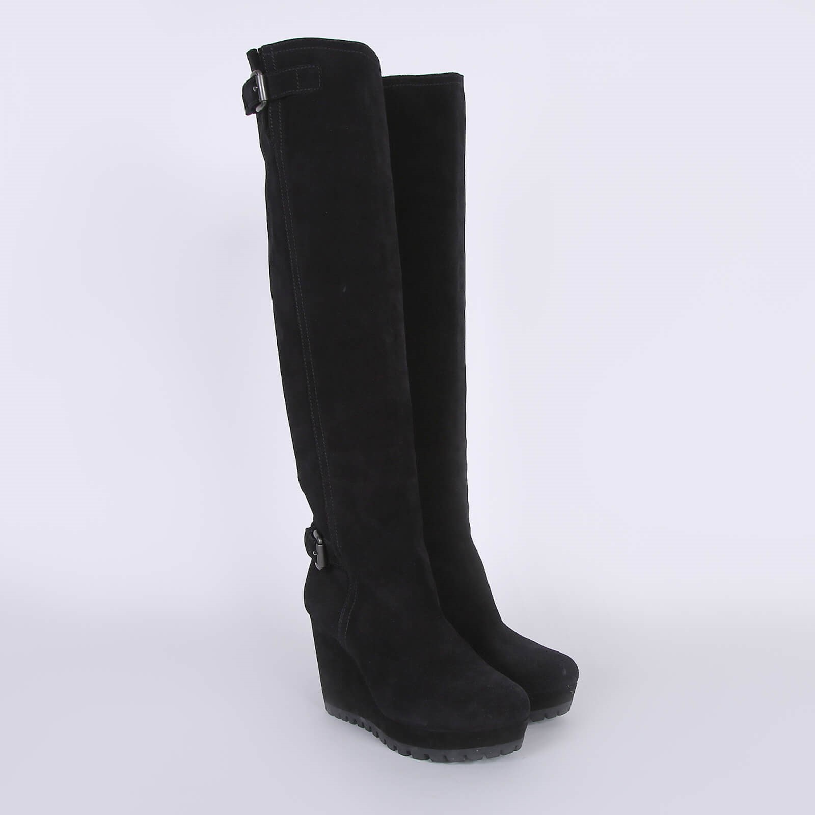 wedge black knee high boots