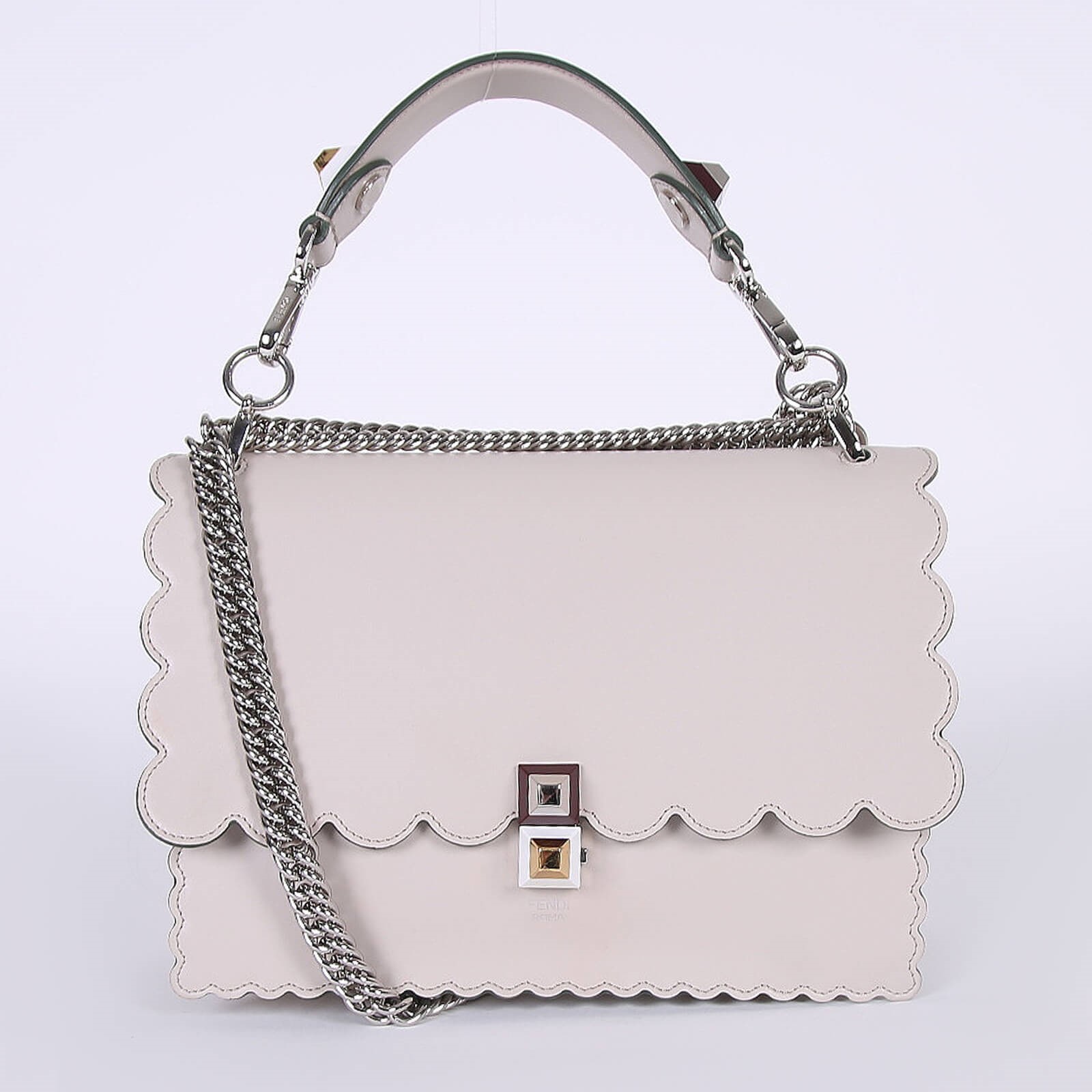 Fendi Kan I Leather Wave Handbag Light Grey www.luxurybags