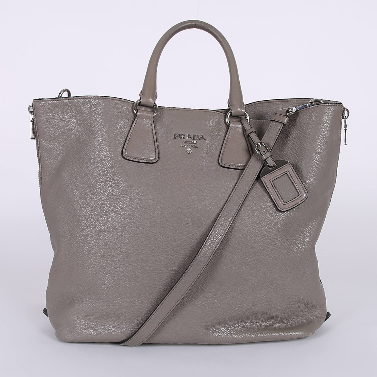 Prada Vitello Phenix Silver Zippy Shopping Bag Argilla www.luxurybags