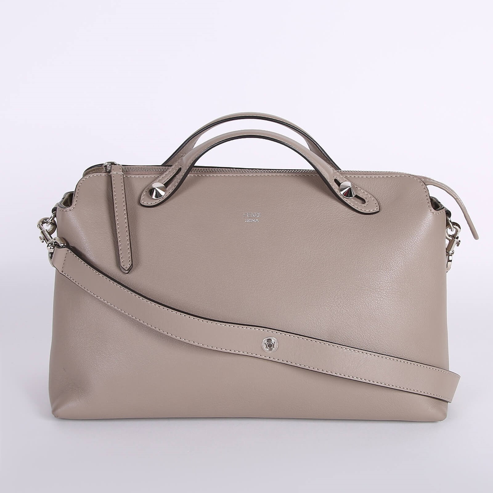 Fendi By the Way Large Leather Boston Bag Dove Grey www.luxurybags