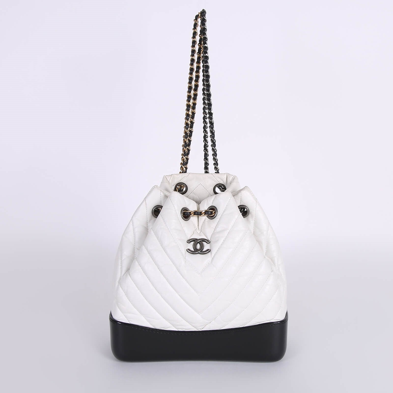 Chanel Gabrielle Small Aged Calfskin Backpack White Black www.luxurybags