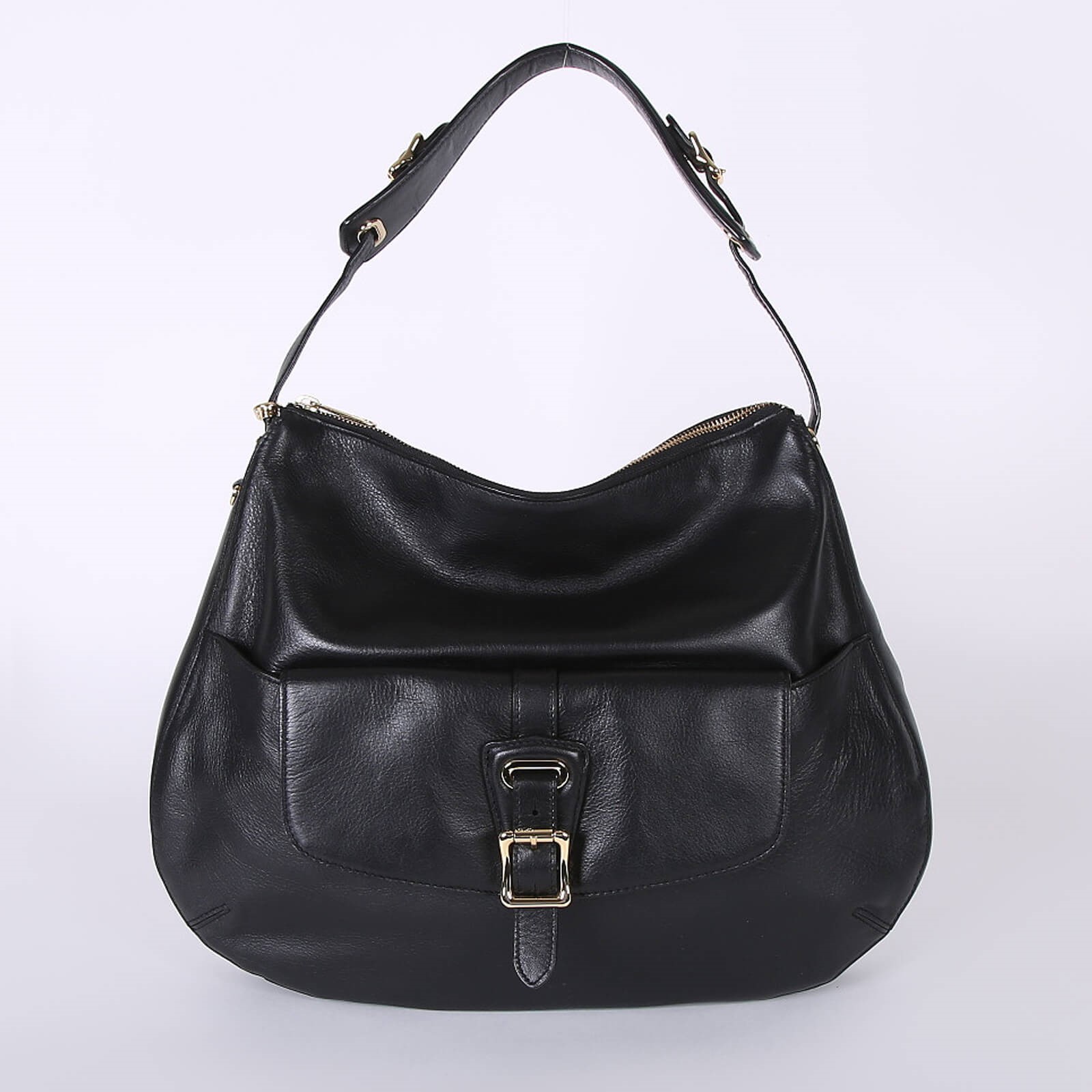 Lauren Ralph Lauren Front Pocket Leather Hobo Bag Black www.luxurybags