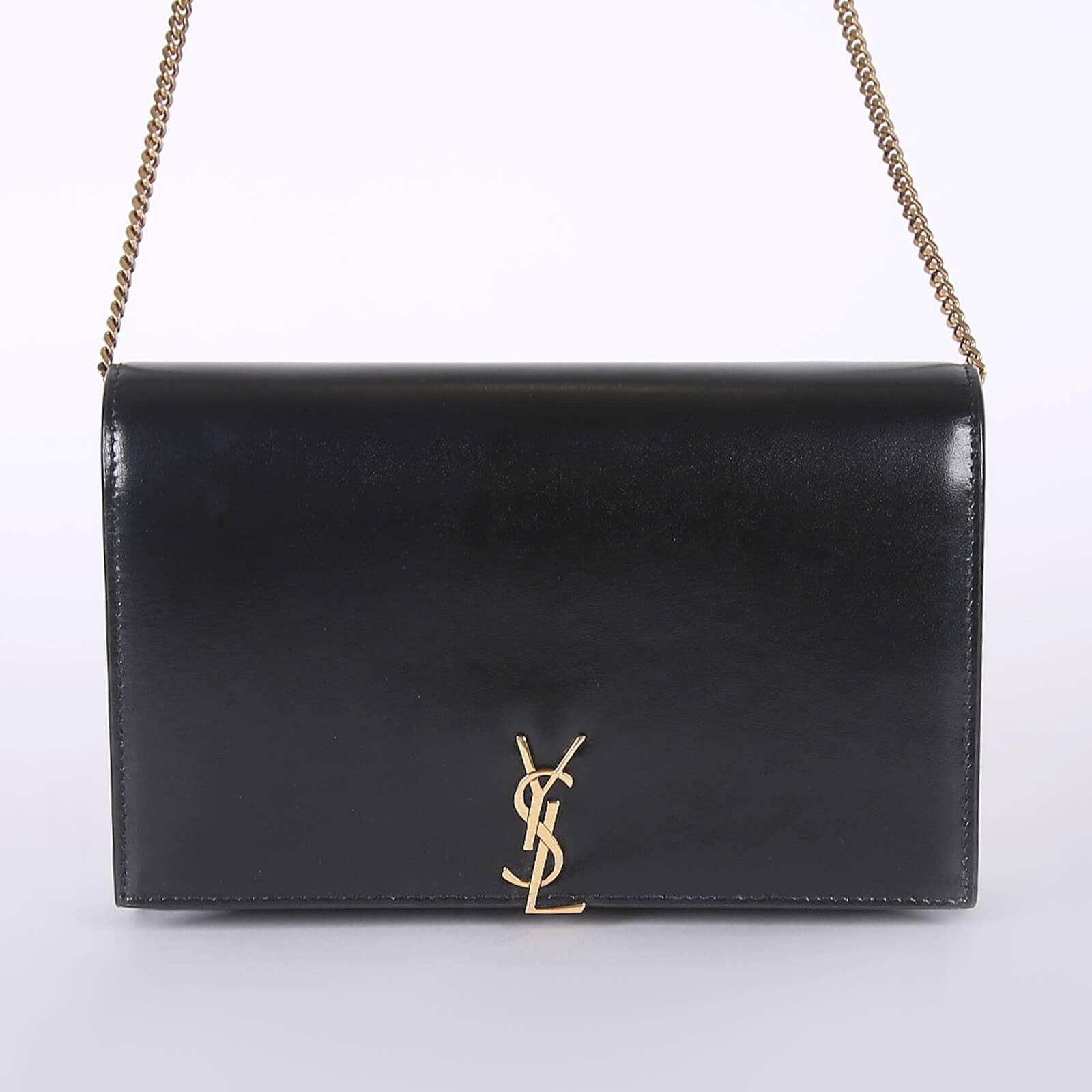 Saint Laurent Cassandre Smooth Leather Chain Clutch Black www.luxurybags